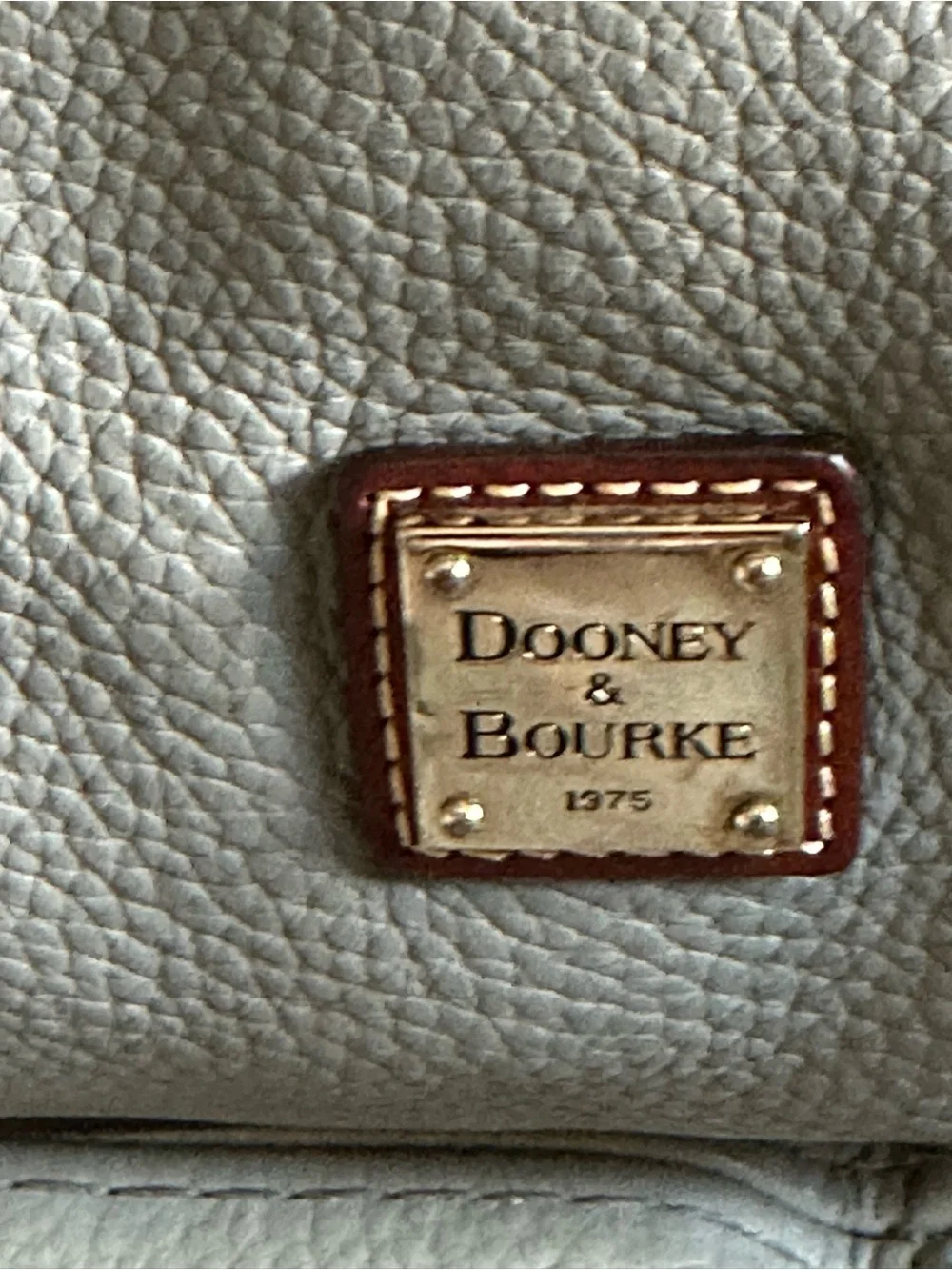 Dooney & Bourke Gray Leather Satchel with Brown Trim and Handles